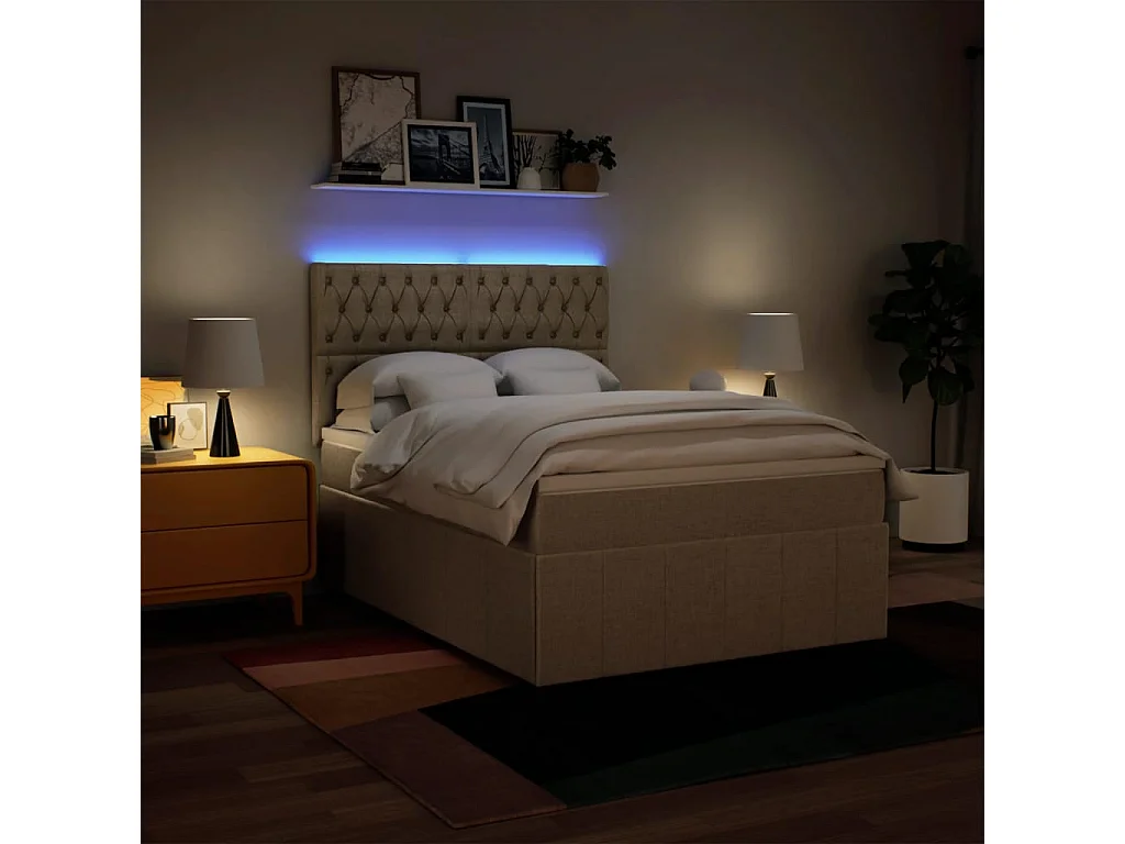 Sommier à lattes de lit avec matelas Crème 160x200 cm Tissu