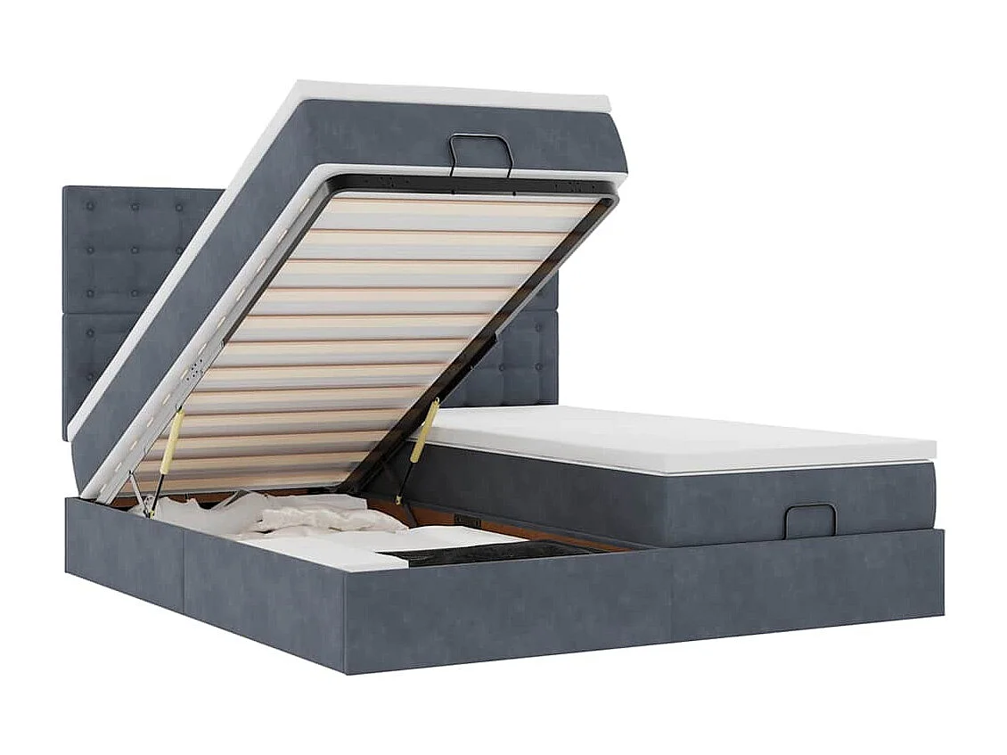 Cadre de lit ottoman avec matelas gris foncé 180x200cm velours