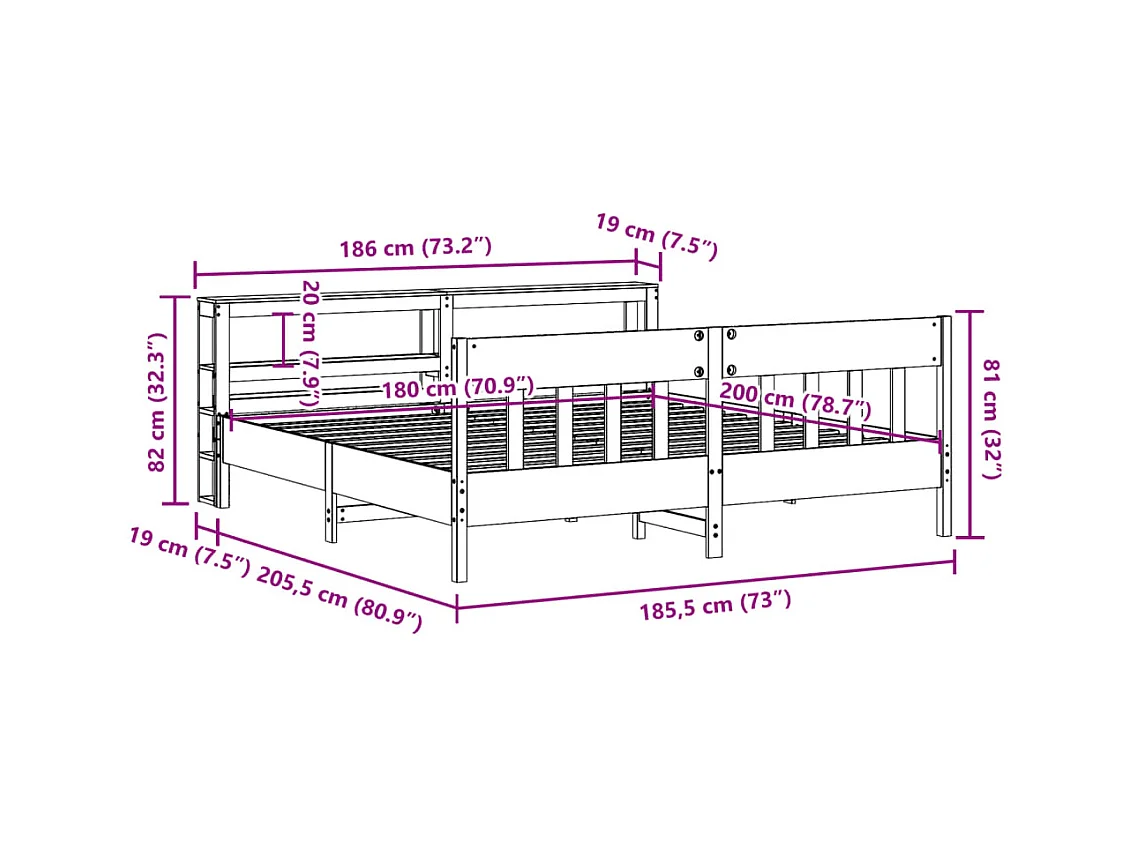 Cadre de lit sans matelas 180x200 cm bois massif de pin