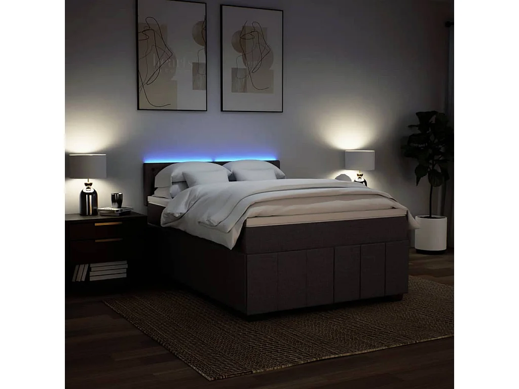 Cama box spring con colchón tela marrón oscuro 140x200 cm