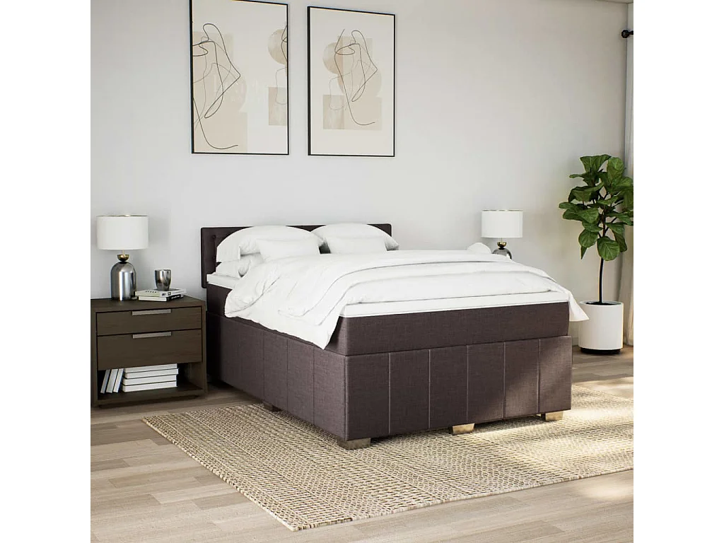 Cama box spring con colchón tela marrón oscuro 140x200 cm