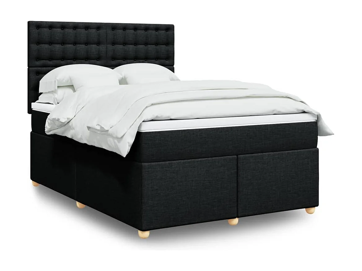 Sommier à lattes de lit avec matelas Noir 140x190 cm Tissu