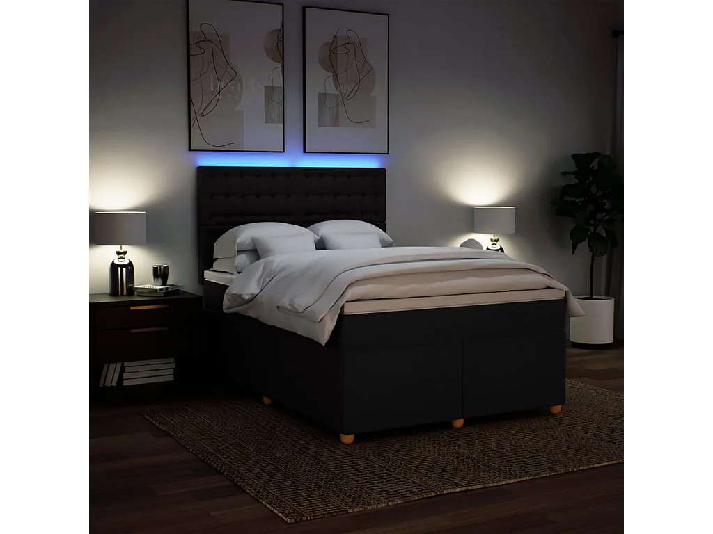 Sommier à lattes de lit avec matelas Noir 140x190 cm Tissu