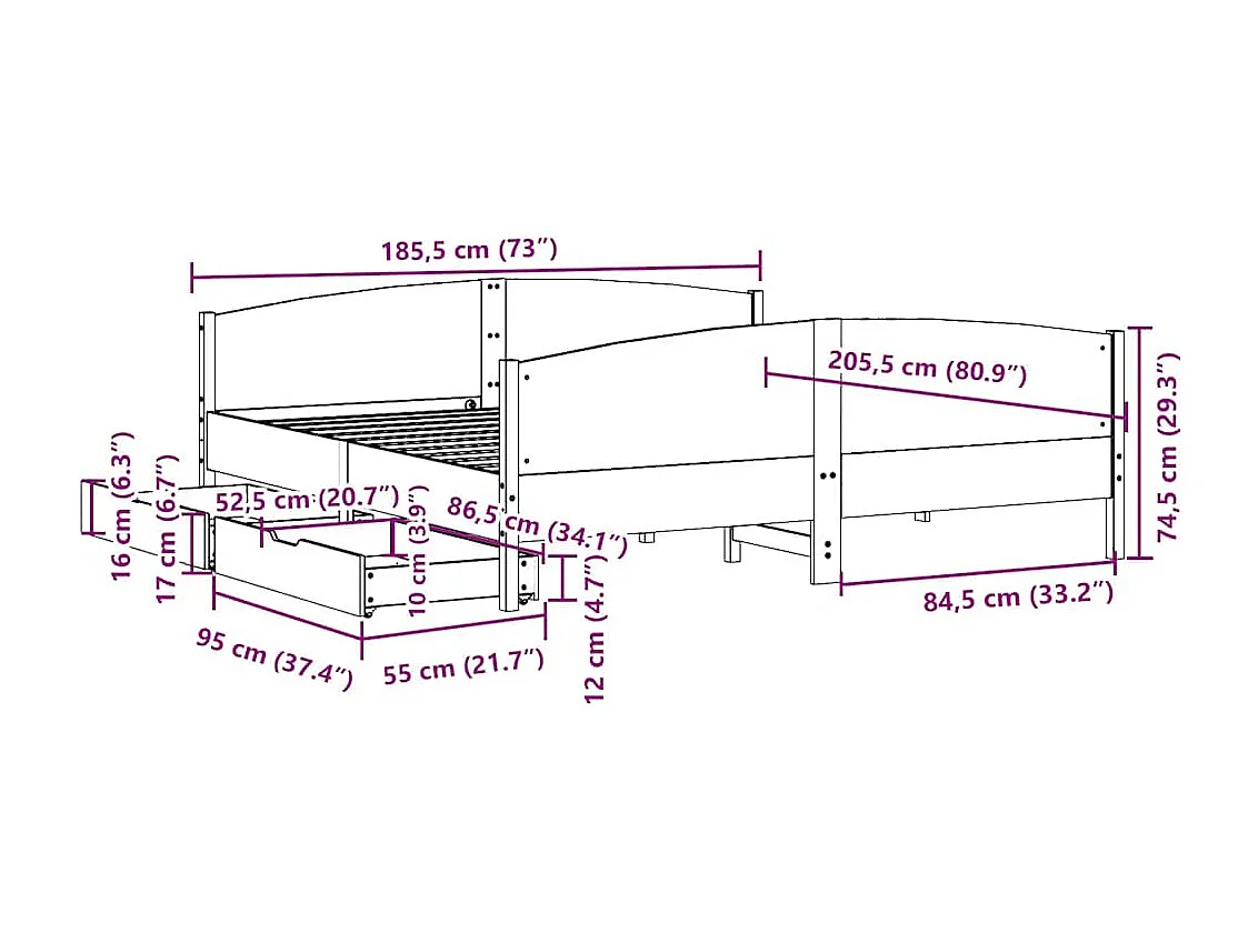 Massivholzbett ohne Matratze 180x200 Kiefernholz