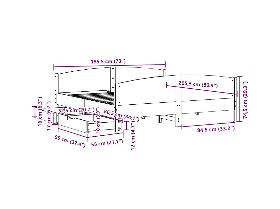 Cadre de lit sans matelas blanc 180x200 cm bois massif de pin