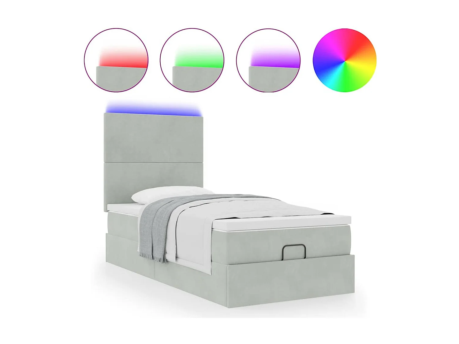 Cadre de lit ottoman et matelas gris clair 90x200 cm velours