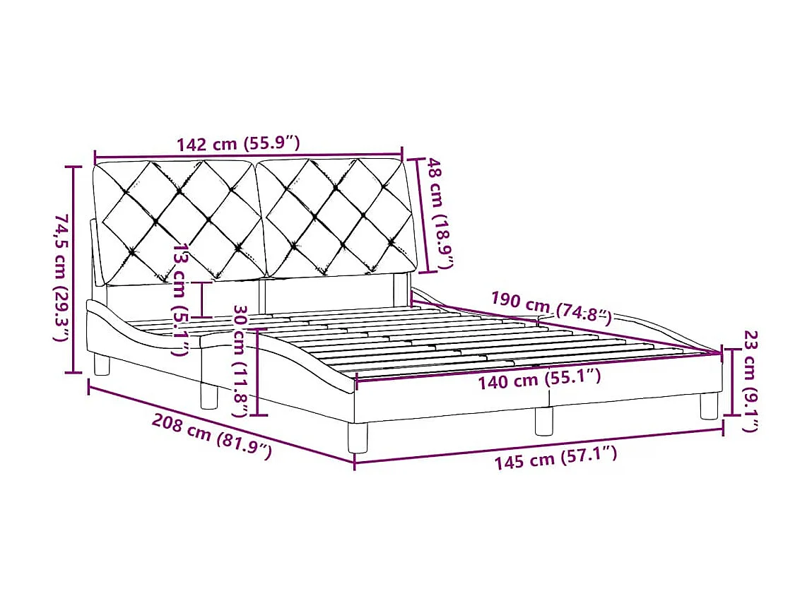 Cadre de lit sans matelas taupe 140x190 cm tissu