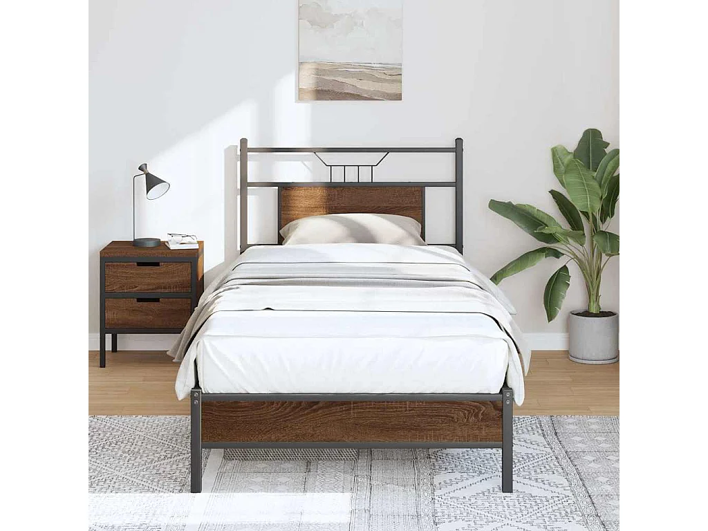 Cadre de lit sans matelas chêne marron 90x190cm bois ingénierie