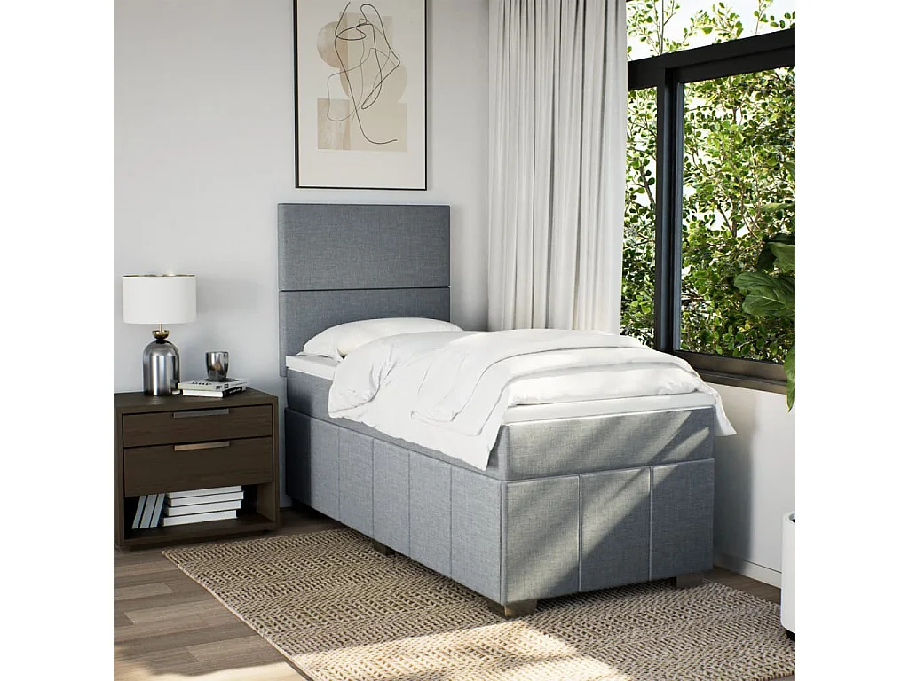 Cama com molas/colchão 90x200 cm tecido cinza-claro