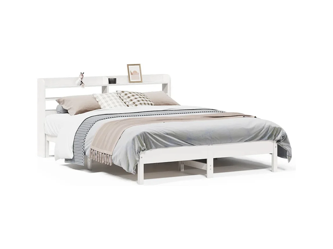 Cadre de lit sans matelas blanc 160x200 cm bois de pin massif