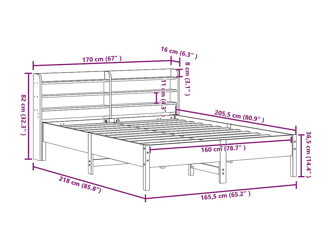 Bedframe zonder matras massief grenenhout wit 160x200 cm
