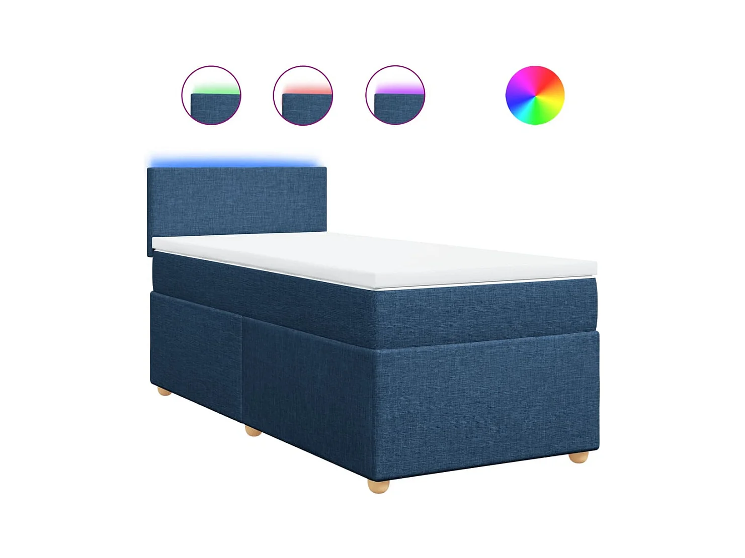 Cama box spring con colchón tela azul 100x200 cm