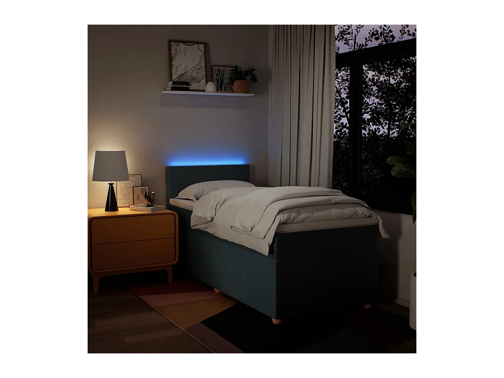 Cama box spring con colchón tela azul 100x200 cm