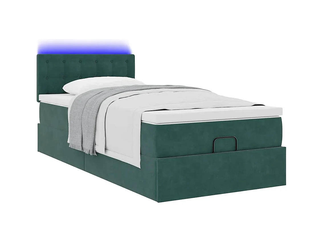 Lit ottoman avec matelas et LED Vert foncé 90x200cm velours