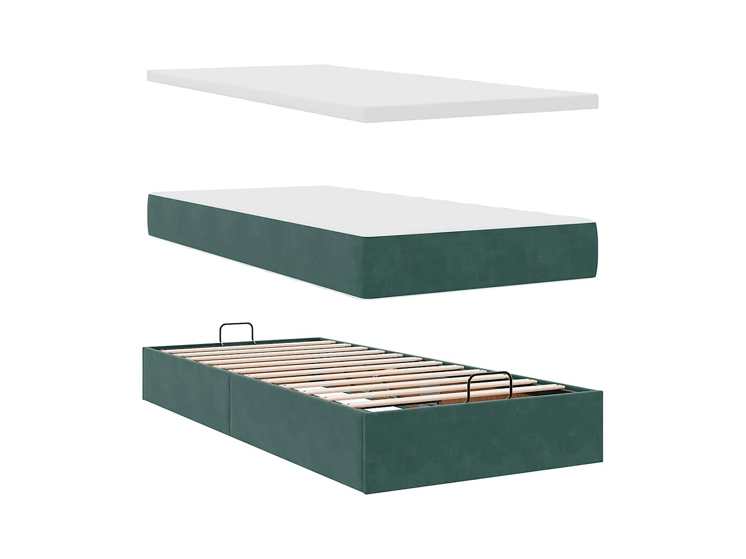 Lit ottoman avec matelas et LED Vert foncé 90x200cm velours