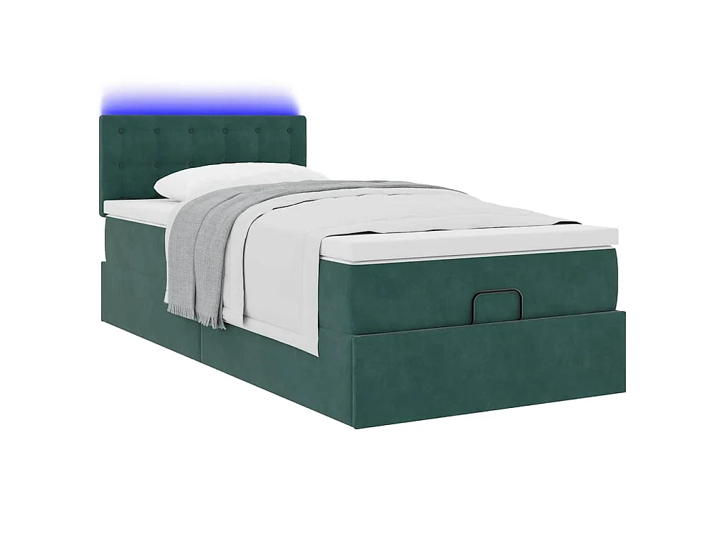 Bed poef met matras en LED's 90x200 cm fluweel donkergroen