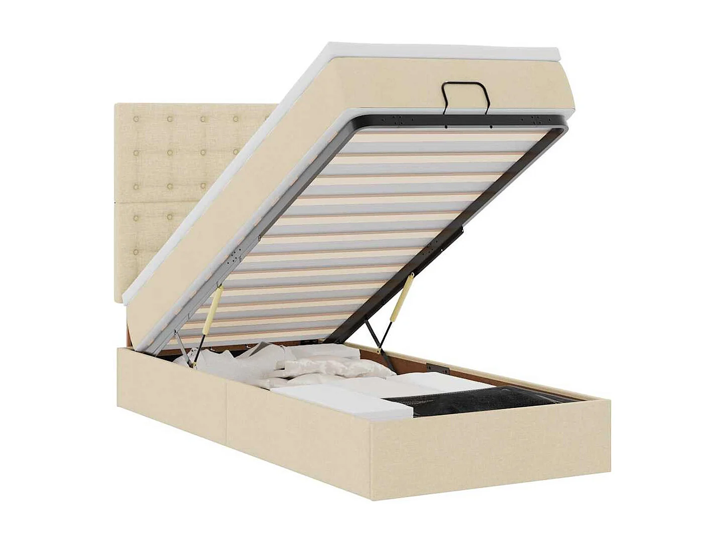 Bed met matras 90x200 cm stof crèmekleurig