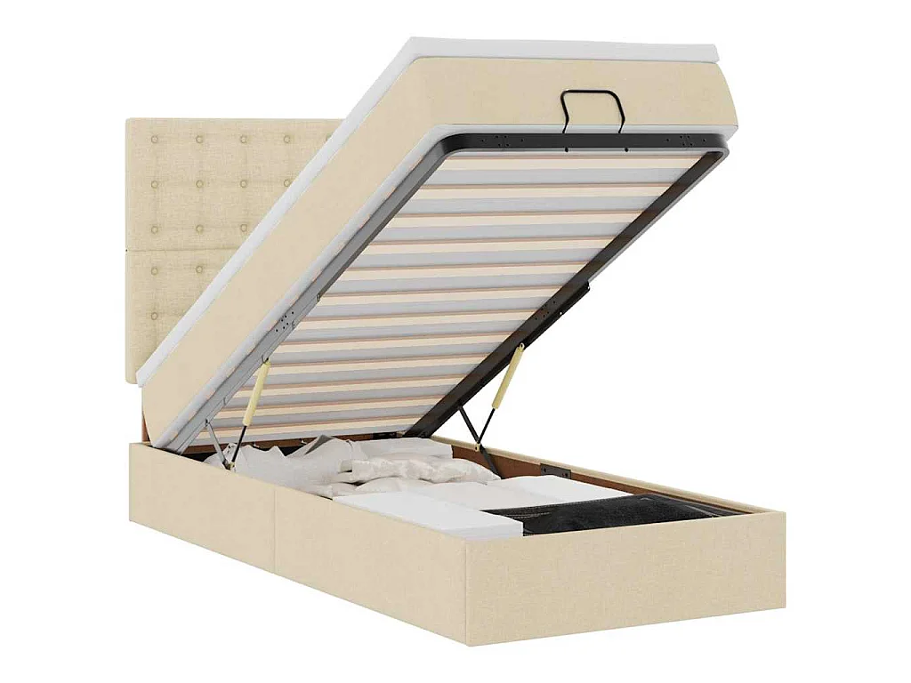 Ottoman-Bett mit Matratze Creme 90x200 cm Stoff