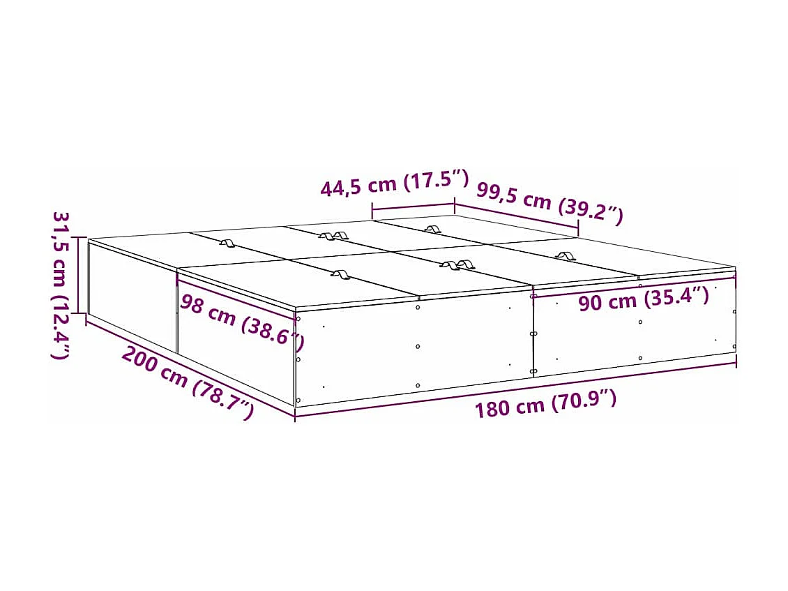 Aufbewahrungsbettgestell Beton Grau 180 x 200 cm Holzwerkstoff