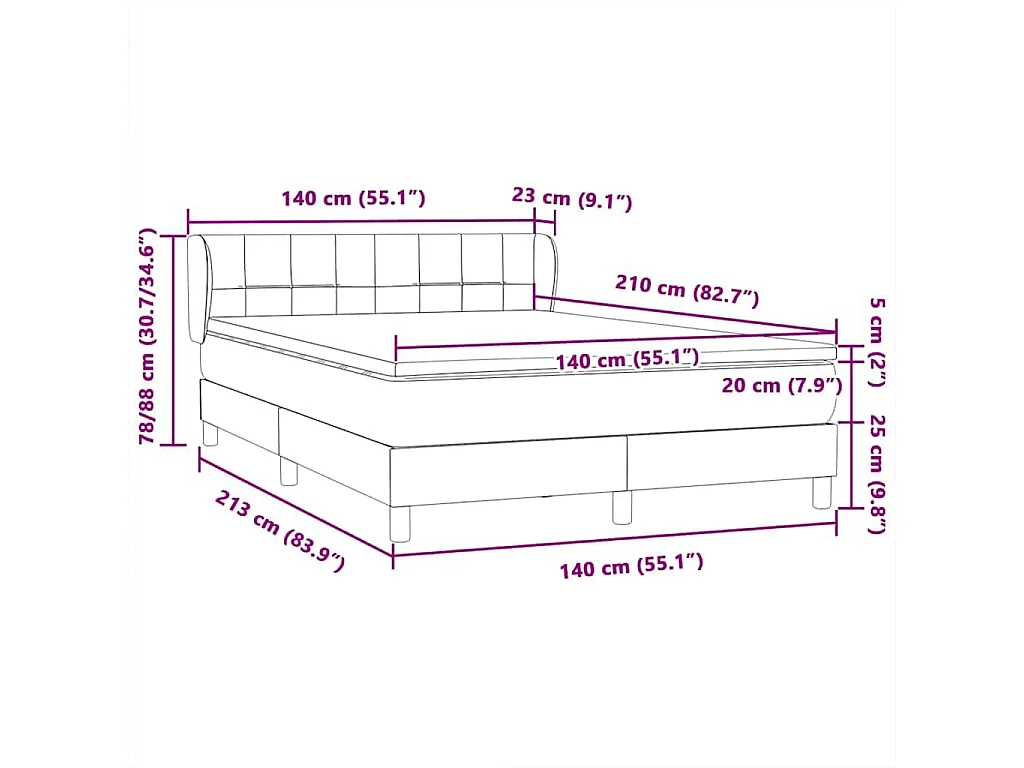 Sommier à lattes de lit avec matelas rose 140x210 cm velours