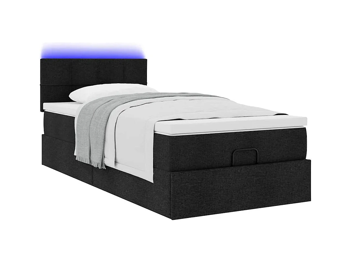 Lit ottoman avec matelas noir 90x200 cm tissu