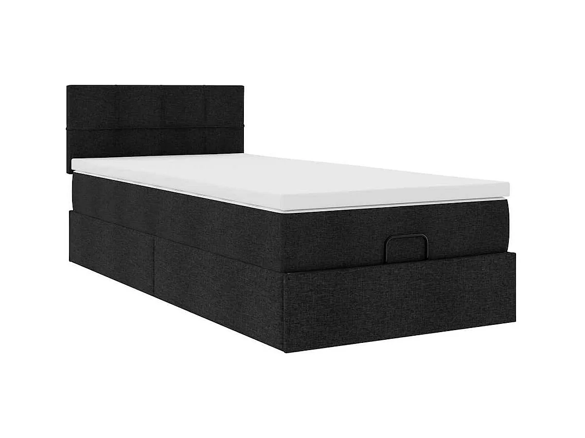 Lit ottoman avec matelas noir 90x200 cm tissu
