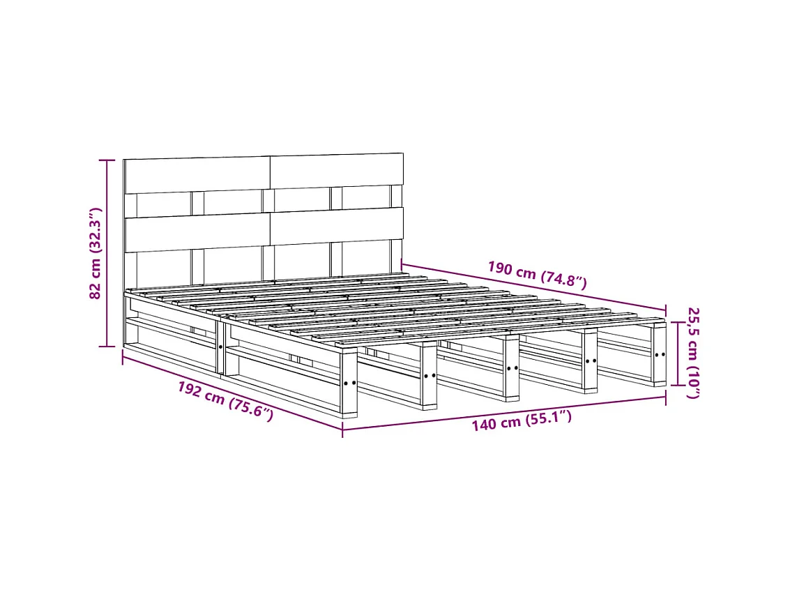 Bedframe zonder matras massief grenenhout 140x190 cm