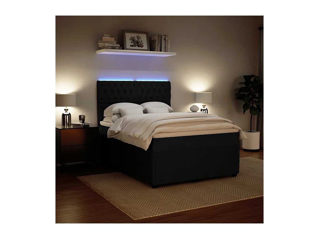 Sommier à lattes de lit avec matelas Noir 140x200 cm Velours