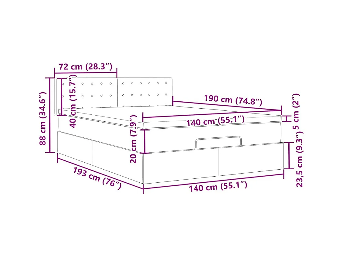 Lit ottoman avec matelas & LED Noir 140x190cm similicuir