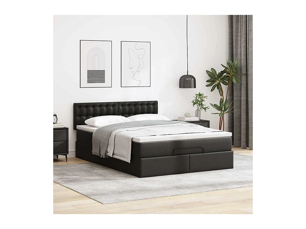 Lit ottoman avec matelas & LED Noir 140x190cm similicuir