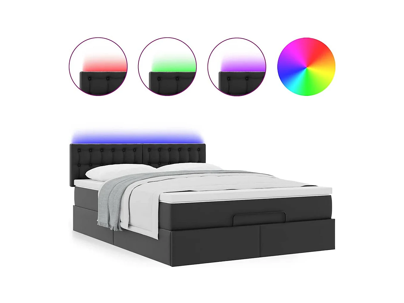 Lit ottoman avec matelas & LED Noir 140x190cm similicuir