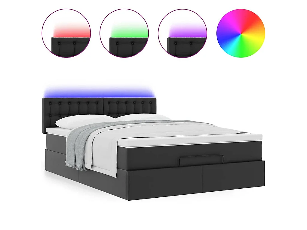 Lit ottoman avec matelas & LED Noir 140x190cm similicuir