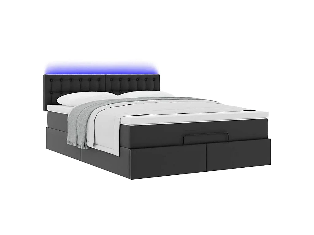 Lit ottoman avec matelas & LED Noir 140x190cm similicuir