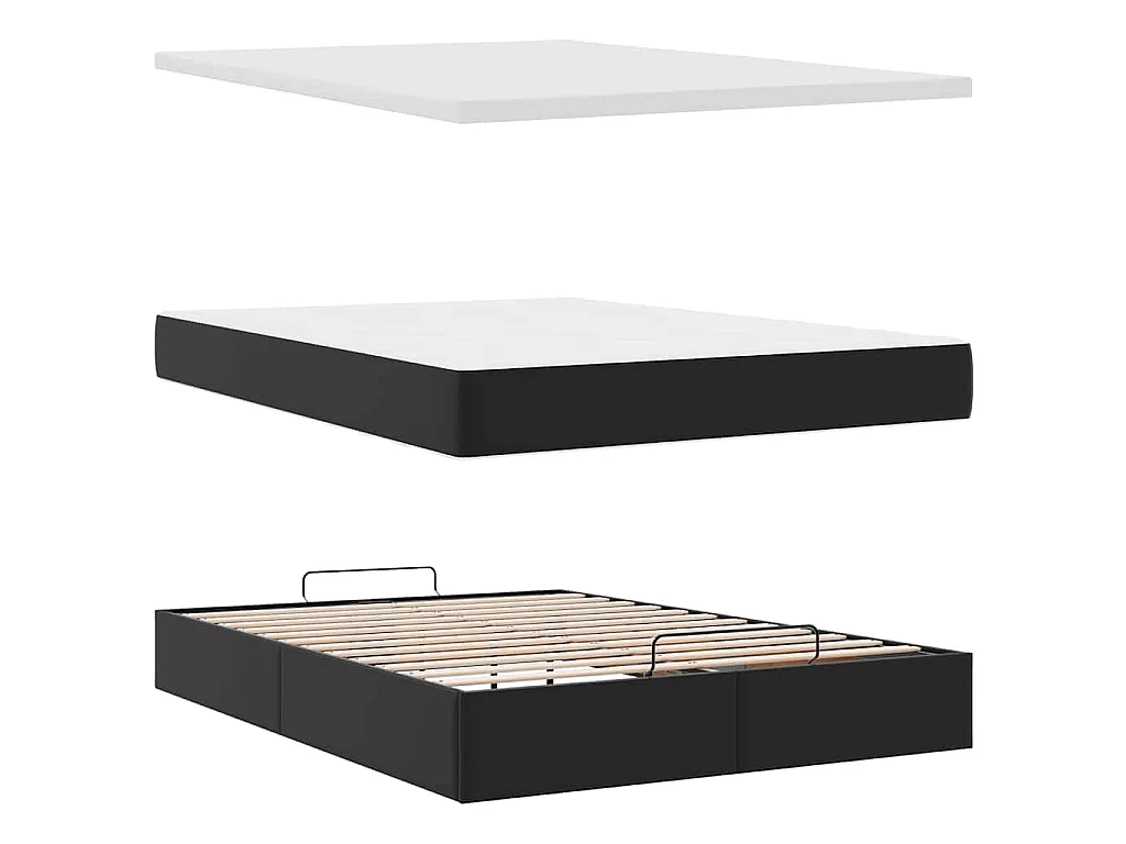 Ottoman-Bett mit Matratzen & LEDs Schwarz 140x190 cm Kunstleder