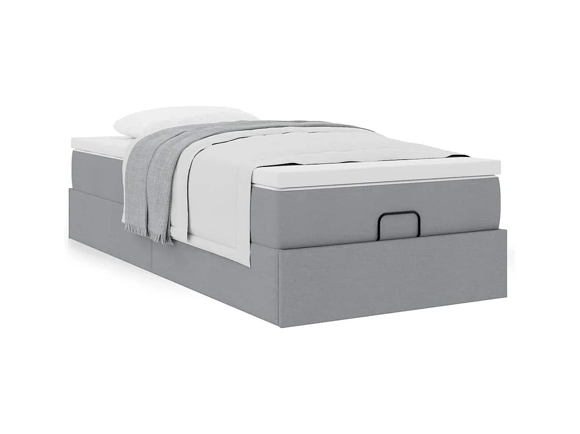 Ottoman-Bett mit Matratze Hellgrau 90x190 cm Stoff