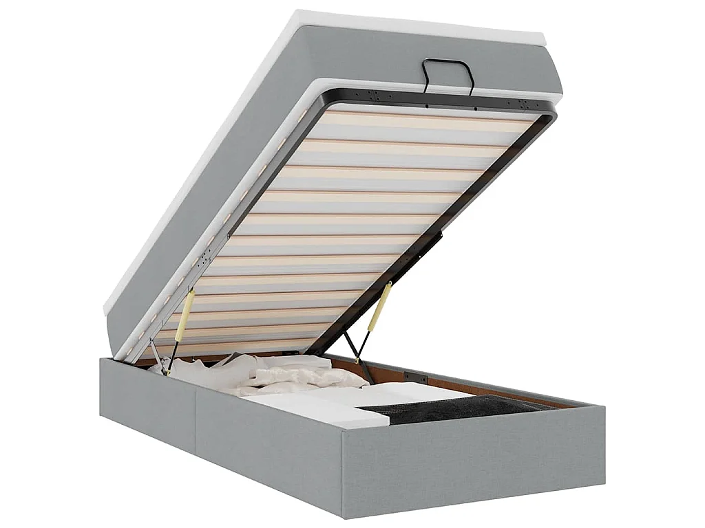 Estrutura cama otomana colchão 90x190 cm tecido cinzento claro