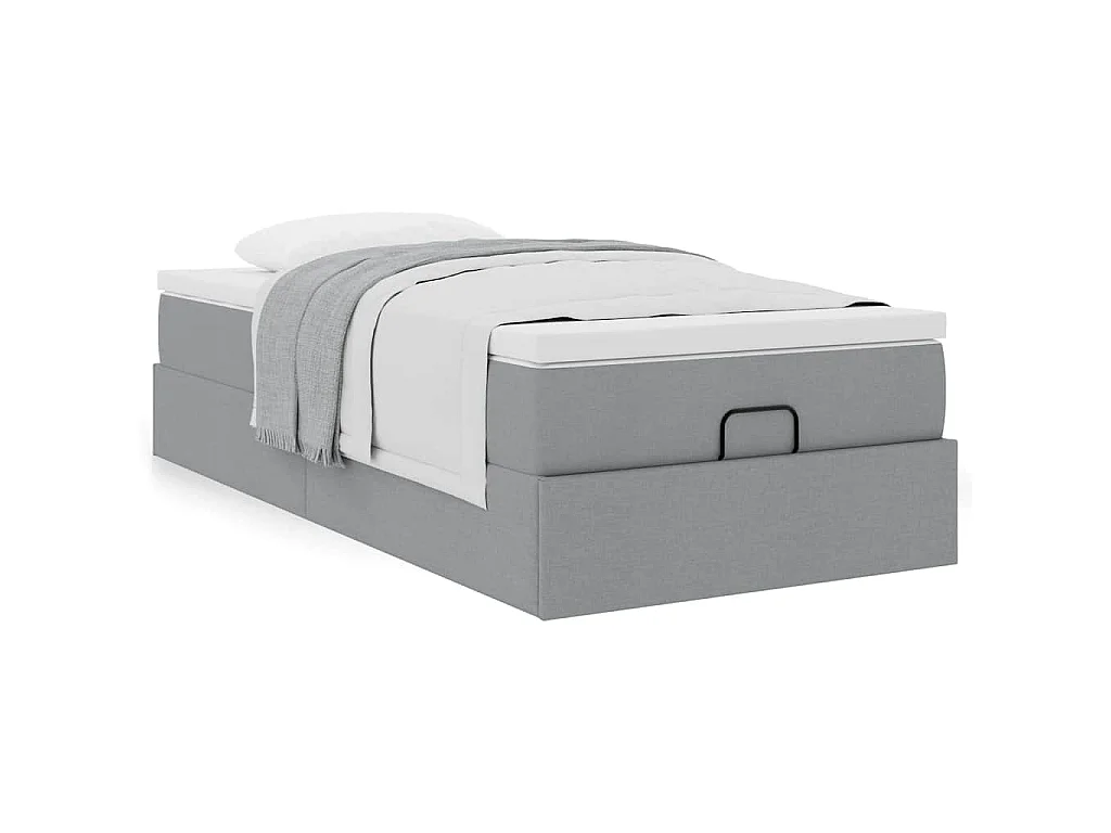 Estrutura cama otomana colchão 90x190 cm tecido cinzento claro