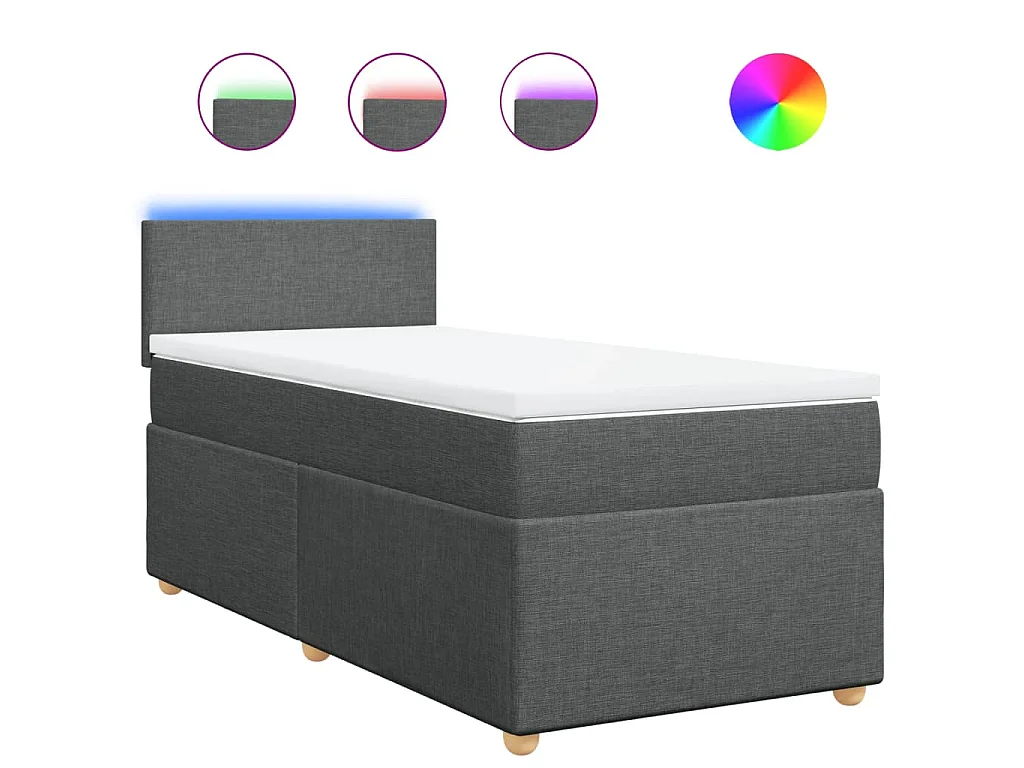Cama box spring con colchón tela gris oscuro 100x200 cm