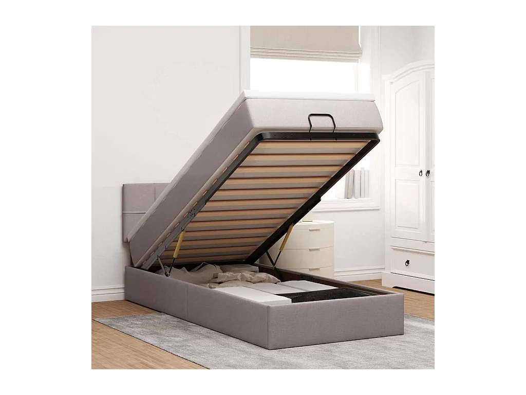 Ottoman-Bett mit Matratze & LEDs Taupe 100x200 cm Stoff