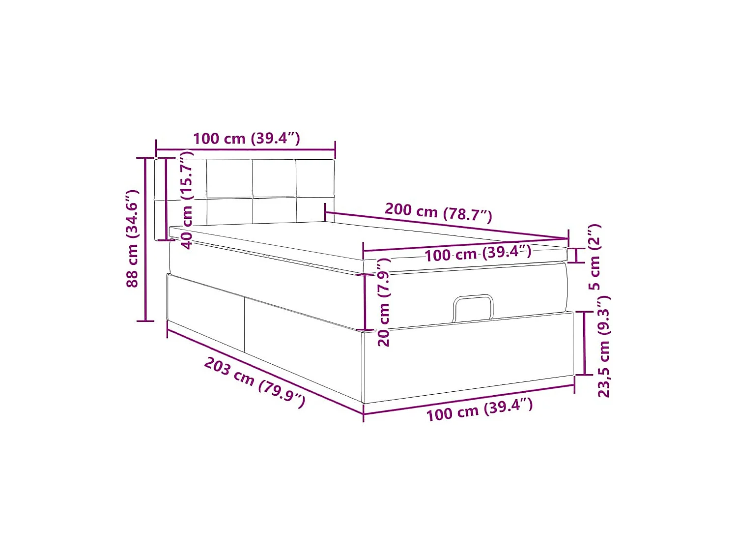 Ottoman-Bett mit Matratze & LEDs Taupe 100x200 cm Stoff