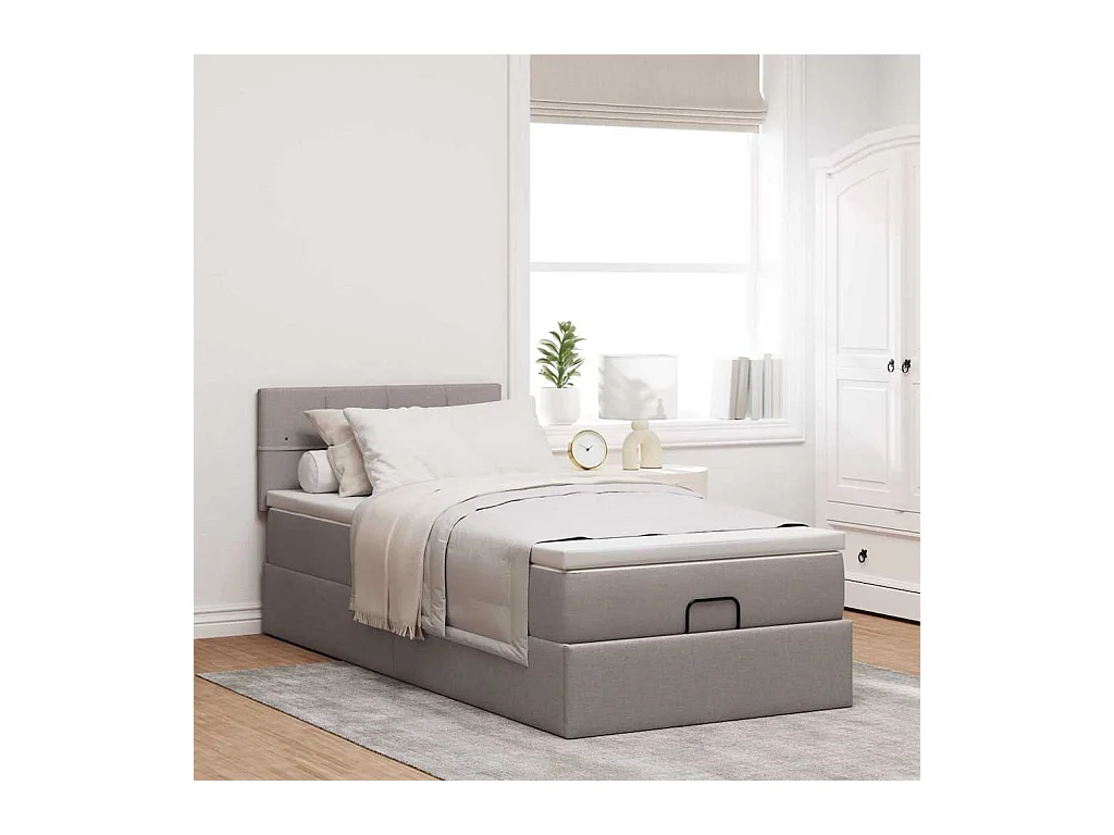 Ottoman-Bett mit Matratze & LEDs Taupe 100x200 cm Stoff