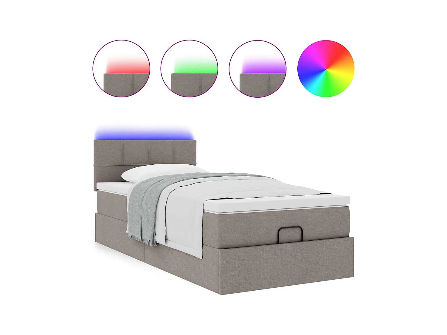 Ottoman-Bett mit Matratze & LEDs Taupe 100x200 cm Stoff