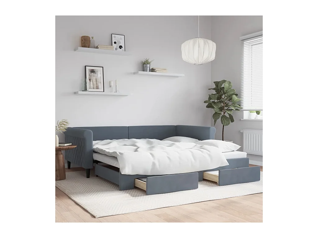 Tagesbett Ausziehbar mit Schubladen Dunkelgrau 100x200 cm Samt
