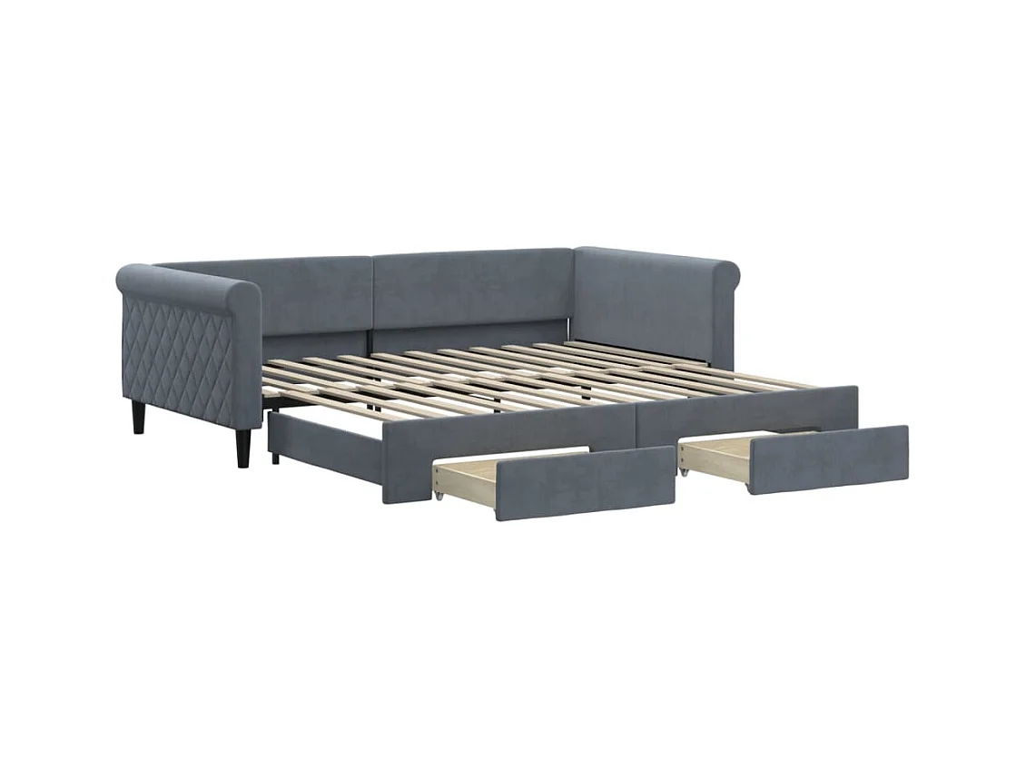 Tagesbett Ausziehbar mit Schubladen Dunkelgrau 100x200 cm Samt