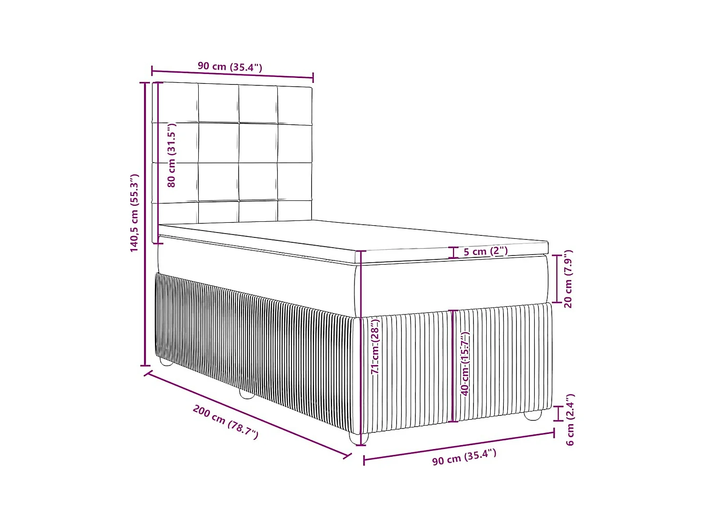 Sommier à lattes de lit avec matelas Noir 90x200 cm Velours