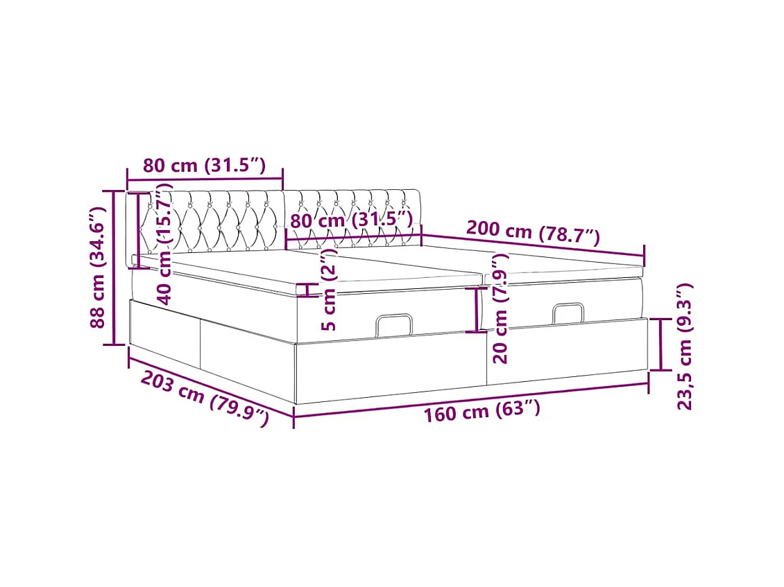 Estrutura cama otomana colchões 160x200 cm cinzento escuro