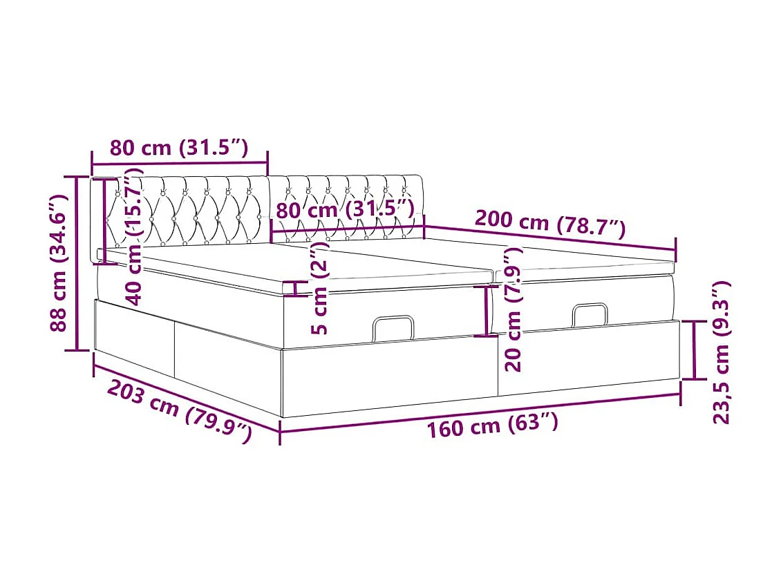 Estrutura cama otomana colchões 160x200 cm cinzento escuro