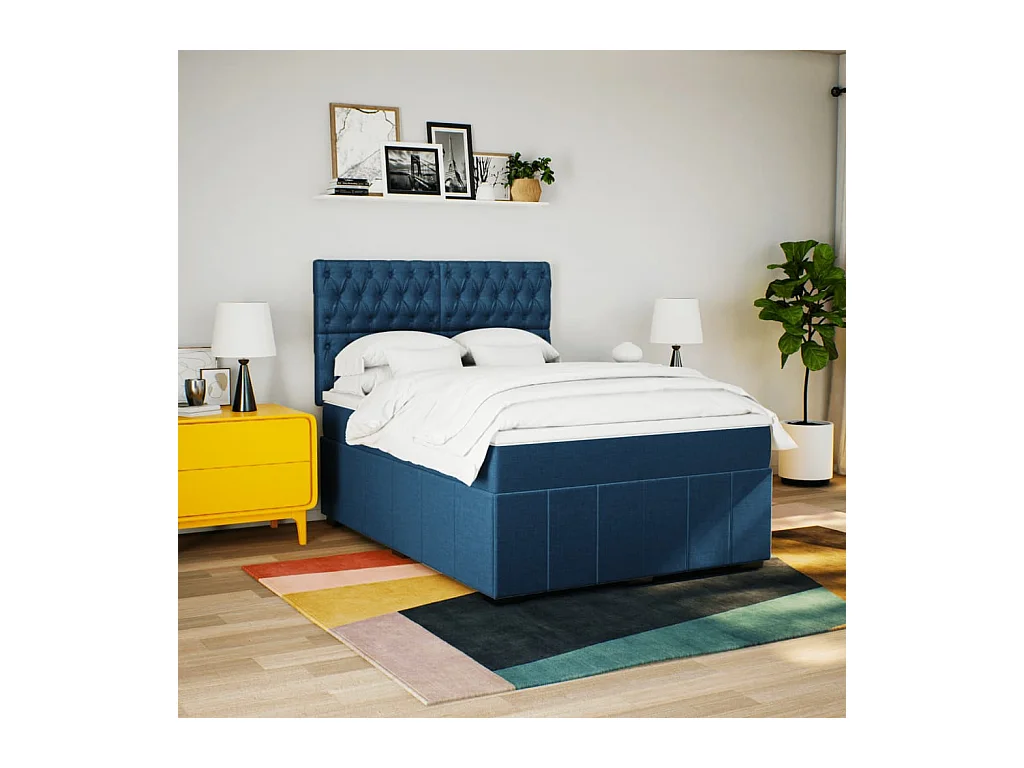 Boxspring met matras stof blauw 140x200 cm