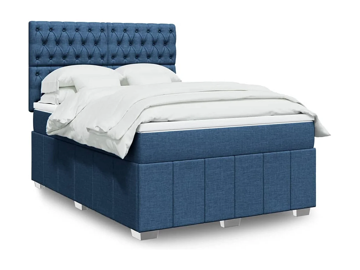 Sommier à lattes de lit avec matelas Bleu 140x200 cm Tissu