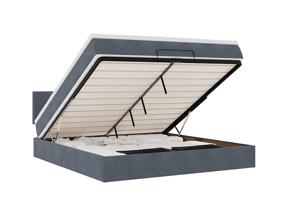Ottoman-Bett mit Matratze & LEDs Dunkelgrau 160x200 cm Samt